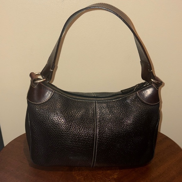 Dooney Bourke satchel shoulder bag black pebbled leather/ smooth brown trim - Picture 16 of 16